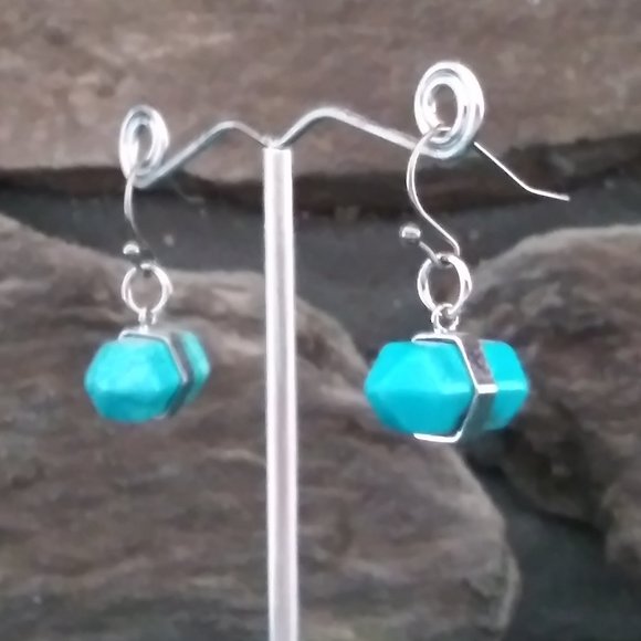 Faux Turquoise Geometric Shape Earrings - Picture 2 of 5